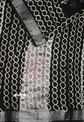 Blackberry - Soft linen cotton hand block print silver tissue border - Design 3